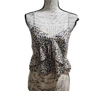 Topshop Ladies Animal Print Ruffle Front Crop Top - Size 6